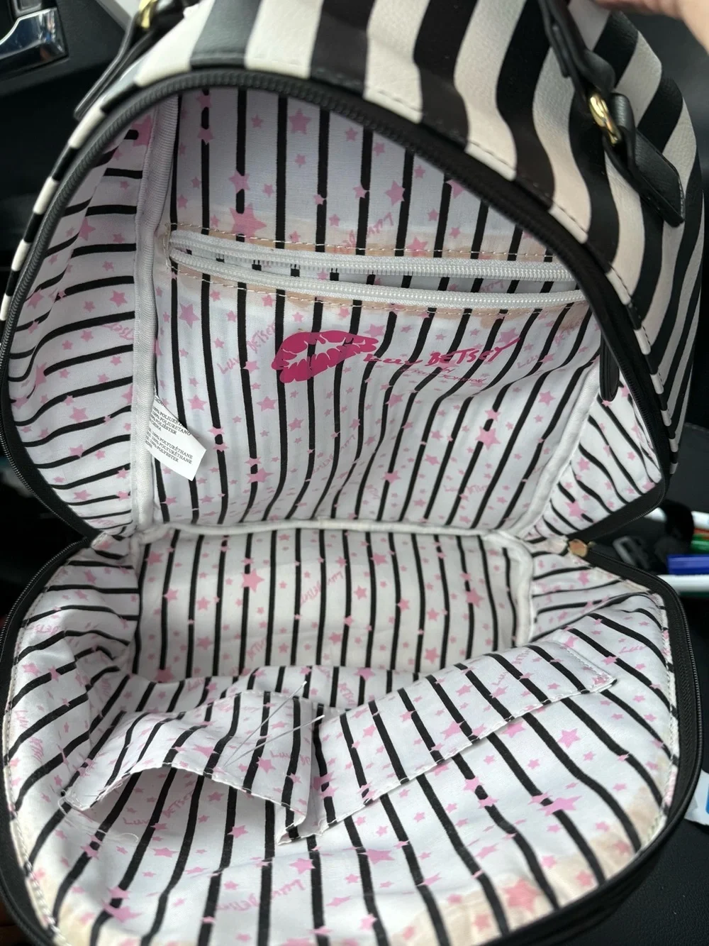 Betsey Johnson whimsical Quilted plaid cat Backpack Purse